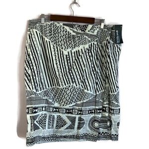 NWT Lane Bryant White Black Tribal Print Full Wrap Cotton Skirt Size 18